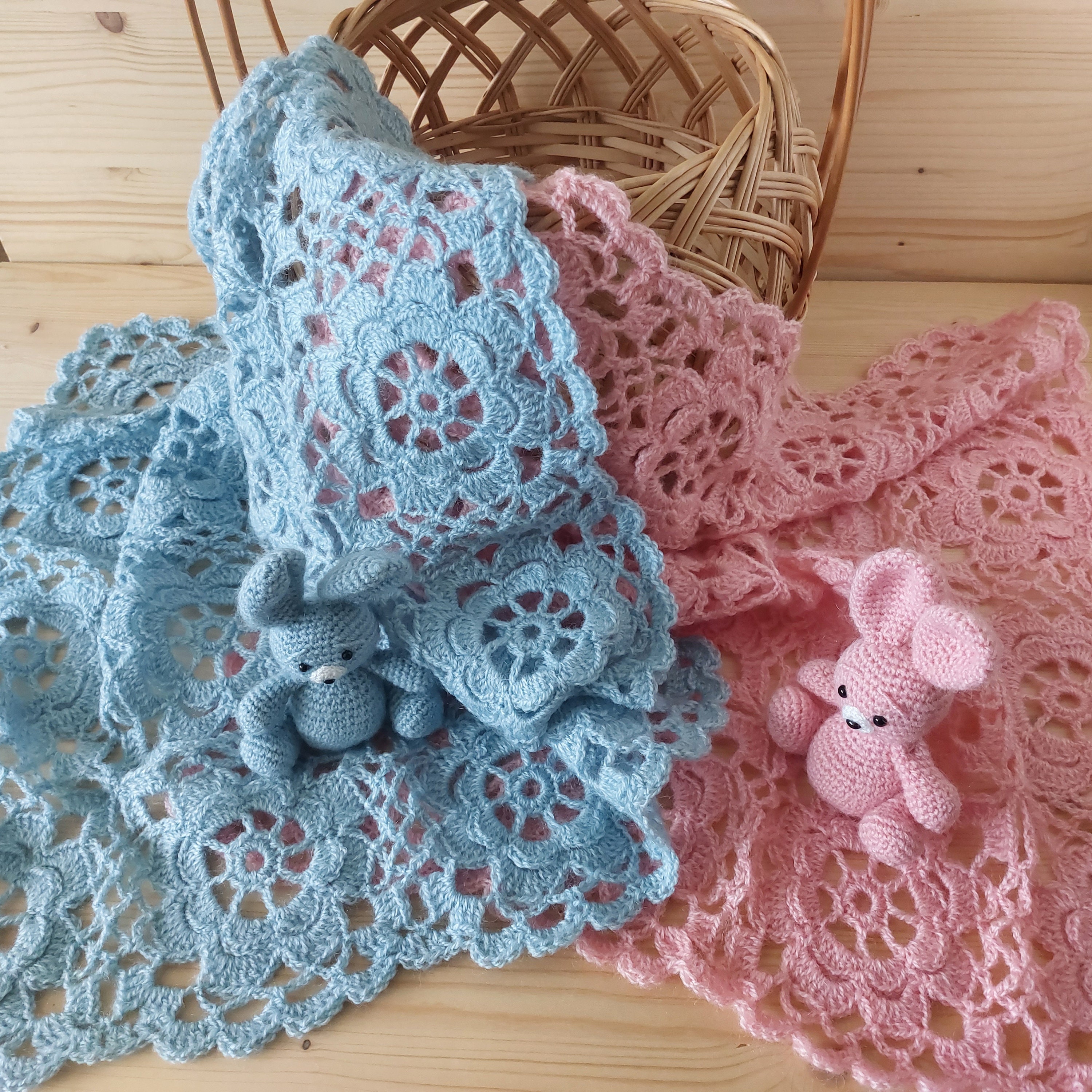 Crocheted Newborn Blanket and Bunny Toy: Angora Photo Prop