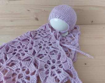 Crochet Newborn Blanket Set: Angora Wool Baby Photo Prop