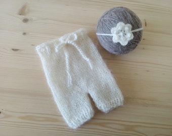 Newborn Pants Set, Mohair Newborn Pants, Newborn Headband, Newborn Photo Props, Newborn Pants Girl, Knitted Newborn Pants, Mohair Newborn