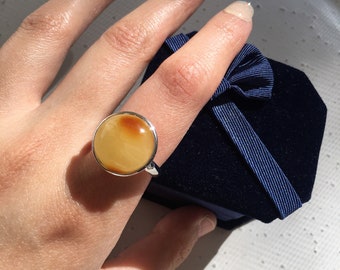 Genuine natural rare huge 25.23ct Baltic amber ring solid 925 sterling silver