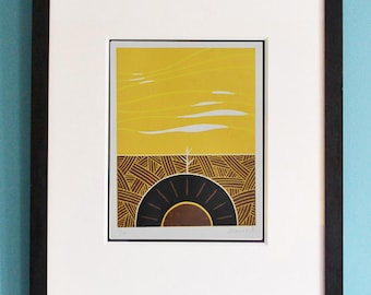 On An Island - original, handprinted linocut print