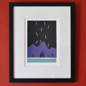 Under The Mountain, Top Of The Lake - original, handprinted linocut print