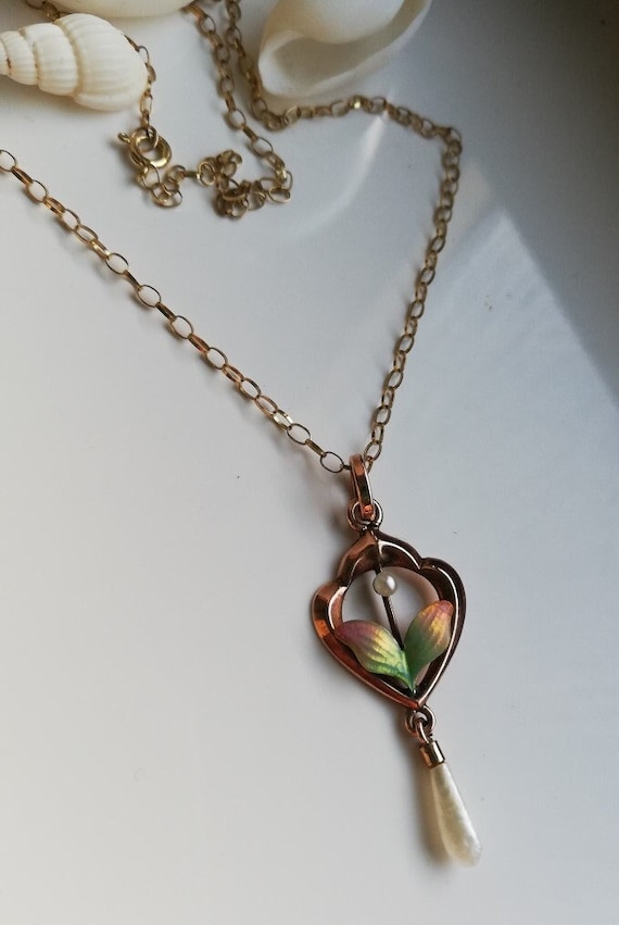 Art Nouveau c1900 English 9ct rose gold, enamel le