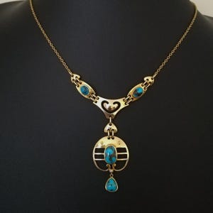 Superb Murrle Bennett 15ct gold turquoise Art Nouveau / Jugendstil necklace with barrel clasp c1905
