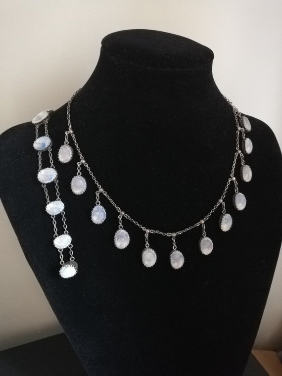 Victorian rare fringe necklace and bracelet demi-parure set in silver with operculum shell -wonderful pair!