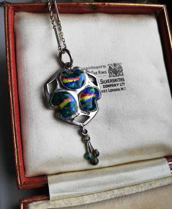 1908 Art Nouveau silver and enamel antique pendant wi… - Gem
