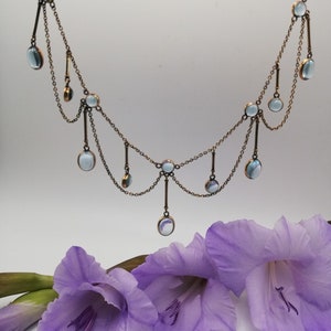 Edwardian c1910 9ct gold and blue spinel festoon fringe necklace, rare and exquisite!