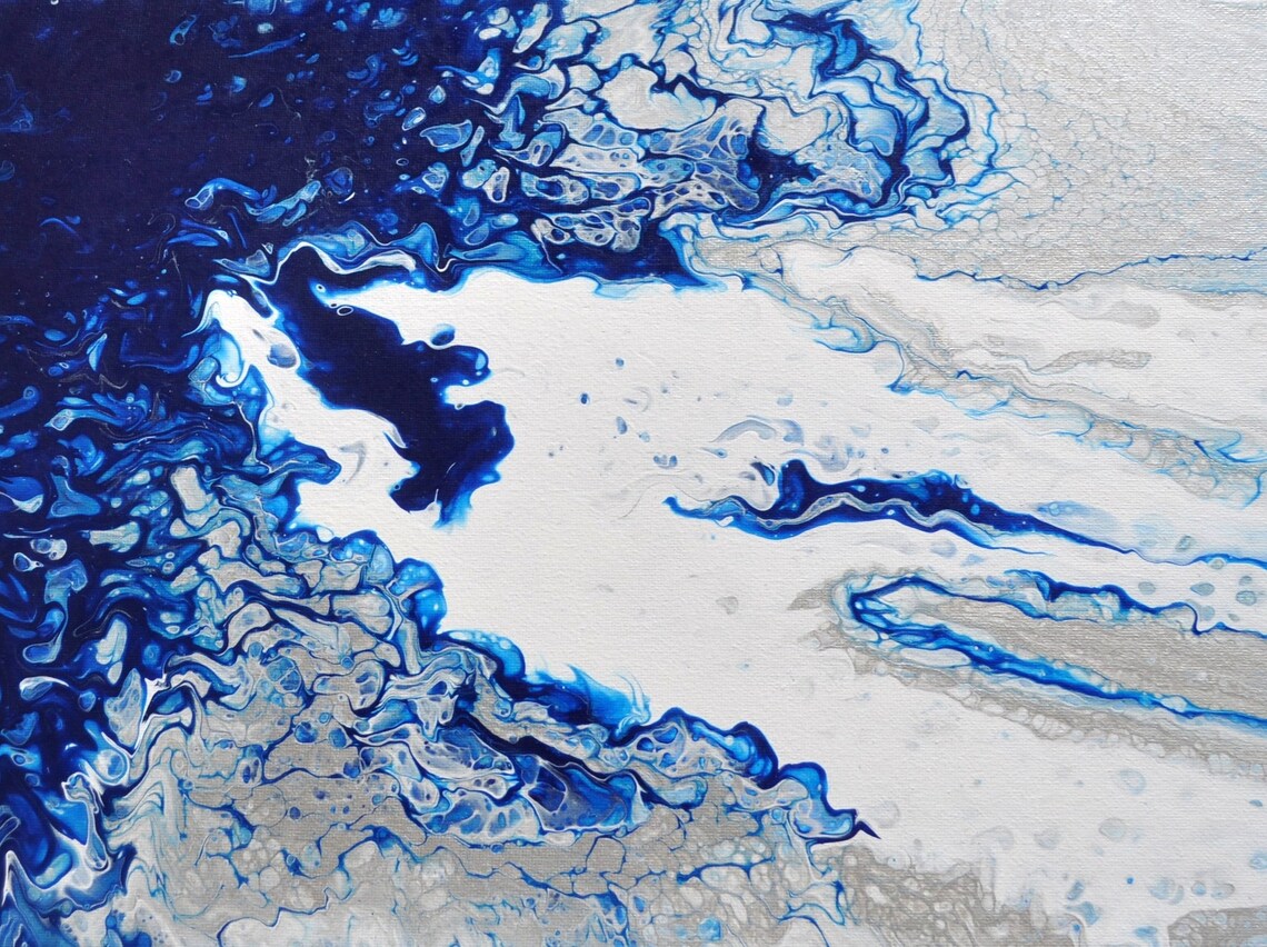 Blue and Silver Abstract Painting Large Original Acrylic Etsy