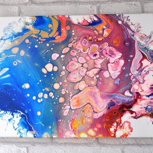 Blue and Pink Abstract Painting, Large Original Acrylic Painting on Canvas 12&quot;x16&quot;, Pour Painting, Fluid Art, Modern Wall Art, Home Decor