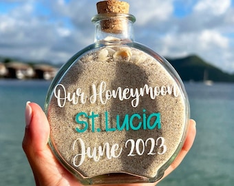 Personalized Honeymoon Sand Bottle Keepsake Sand Bottle Cork Babymoon Wedding Engagement Sand Holder Vacation Sand Bottle Memory Sand Bottle