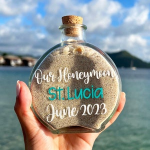 Personalized Honeymoon Sand Bottle Keepsake Sand Bottle Cork Babymoon Wedding Engagement Sand Holder Vacation Sand Bottle Memory Sand Bottle