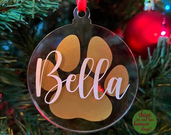 Personalized Paw Print Ornament Custom Dog Name Ornament Holiday Dog Ornament Pet Name Christmas Tree Ornament Paw Print Dog Ornament