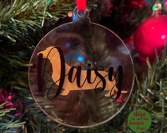 Personalized Short Haired Dachshund Ornament Custom Dog Name Ornament Pet Christmas Tree Ornament Dachshund mom gift Doxie Ornament Dog mom