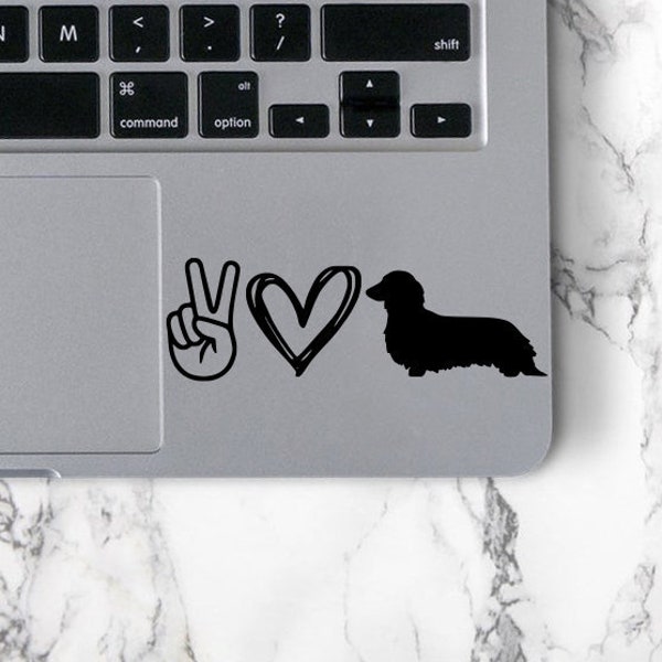 Peace Love Dachshund Decal Long Haired Dachshund Decal Dachshund Gifts Car Window Decal Laptop Decal Long hair dachshund decal Wiener dog