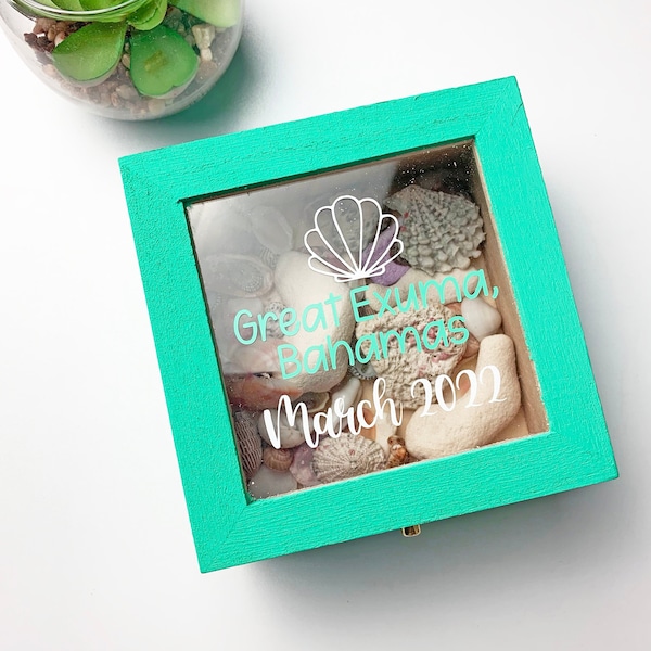 Personalized Shell Box Keepsake Seashell Box Vacation Honeymoon Wedding Engagement Shell Holder Sand Bottle Memory Seashell Box Shadowbox