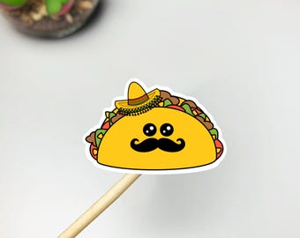Taco Sticker Tacos Sticker Taco With Mustache Sombrero Sticker Weatherproof Taco Laptop Sticker Taco Tuesday Food Stickers Cute Taco Sticker