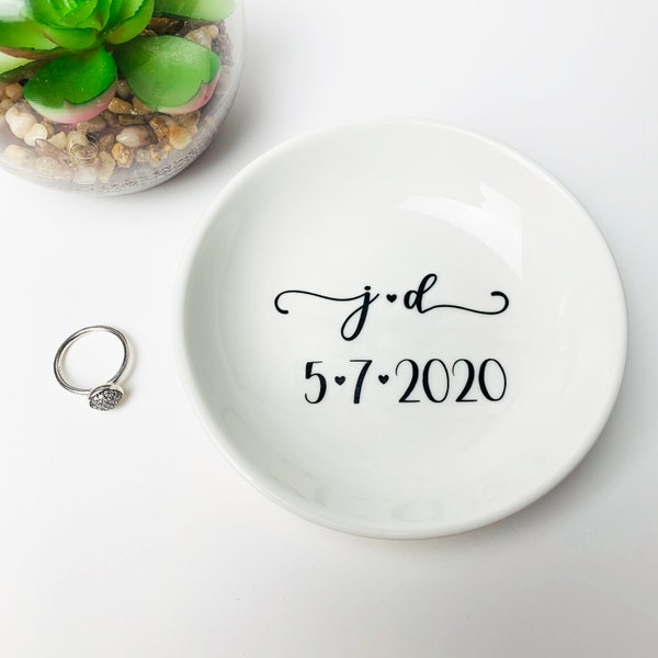 Engagement Ring Dish Personalized Ring Dish Couples Ring Dish Engagement Gift Porcelain Anniversary Bridal Shower Gift Birthday Bride to be