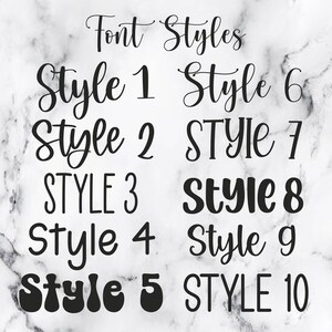 May include: A graphic showing 10 different font styles, labelled "Style 1" through "Style 10".