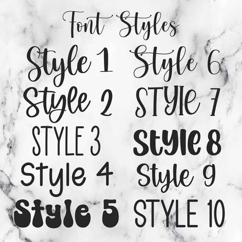 May include: A graphic showing 10 different font styles, labelled "Style 1" through "Style 10".