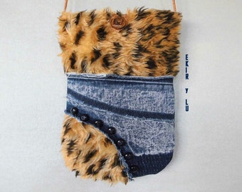 Bag from fake fur and blue jeans