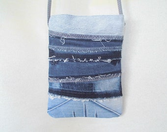 Mini bag from blue jeans with long handle