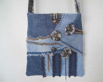 Bag with long handle from blue jeans and a blouse