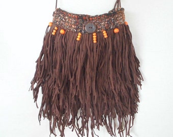 Bolso crossbody / bolso asa larga / bolso de hombro con flecos marrones