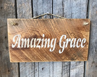 Amazing Grace Sign - Hymn Wall Art - Song Lyric Gifts -  Home Wall Decor - Barn Wood Sign - Amazing Grace Wood - Christian Wall Art