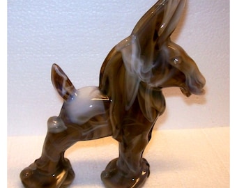 Vintage Imperial Glass Caramel Slag Glass Donkey Hand Crafted Made in USA