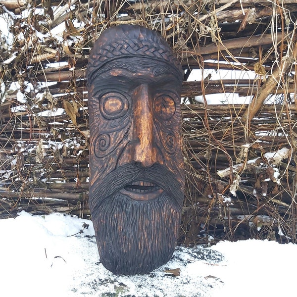 Odin's face, 70 cm high Odin, Norse god hand carved,  Old Norse God, Viking mythology, Odin's bas relief, large Odin head of birch wood.