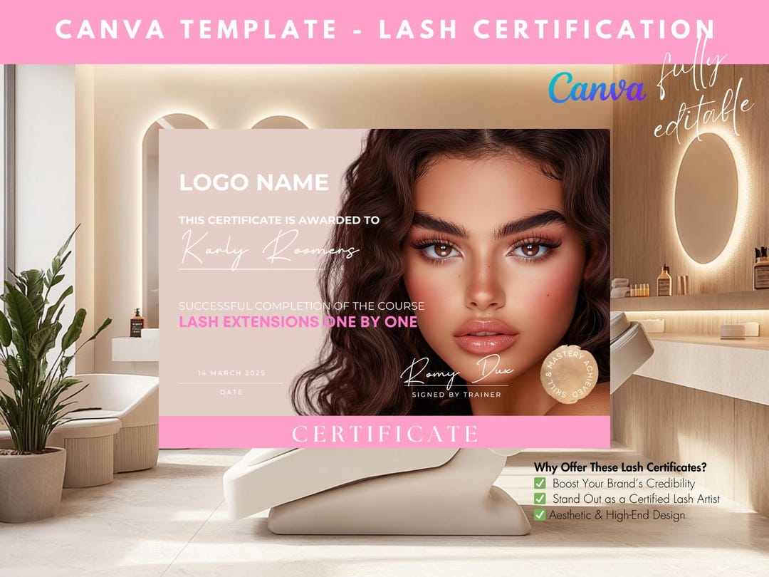 2025 Editable Lash Certificate Template | DIY Canva Design for Lash ...