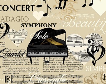 The Music in Me - Fabric collection - Per Yard - Benartex - by Kanvas Studio - music notes, - Music notes, words, staff and piano on cream