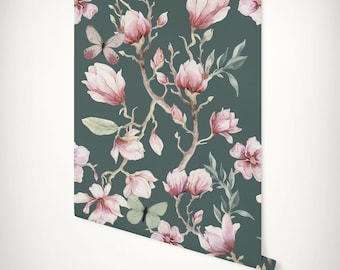 Floral pattern Magnolia tree wall mural Pink flowers wallpaper #135 Magnolia wallpaper