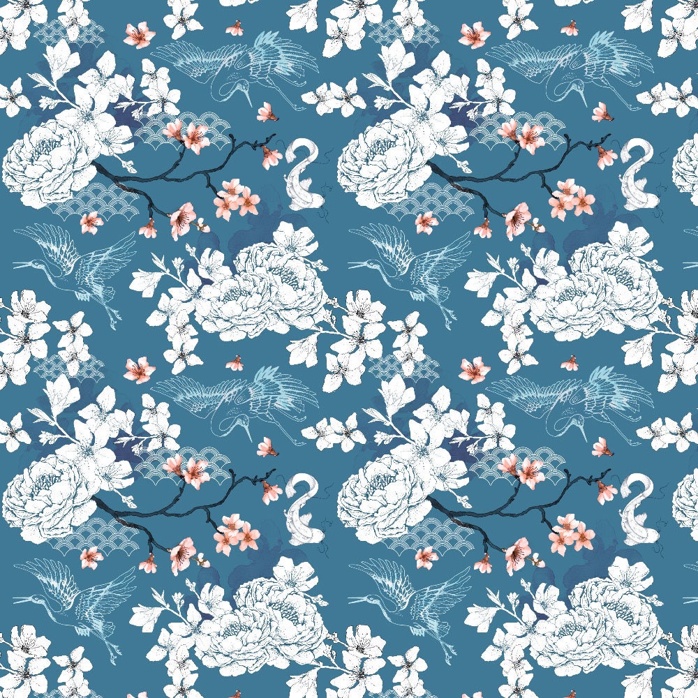 Blue Floral Chinoiserie Wallpaper Oriental Style Botanical - Etsy Canada