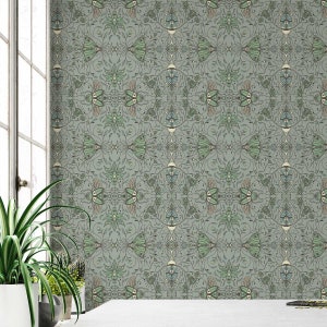 Käfer, Käfer, Käfer & Motten Tapete • Jugendstil Maximalist Tapete • Blau Grün • Luxus-Tapete einkleben oder aufkleben