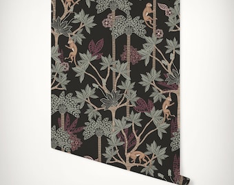 Vintage Monkey Jungle Wallpaper: Tropical Palm Leaf Mural