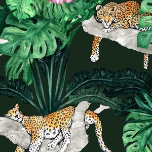 Leopard Jungle Wallpaper Dark Green Watercolour Tropical Jungle Leaves Mural Big Cat Sleeping Paste-the-Wall or Peel & Stick Wallpaper image 7