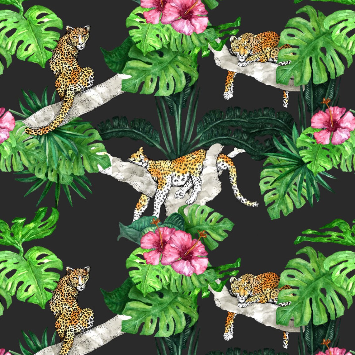 SelfAdhesive Jungle Animal Wallpaper Sticker Dark Green Etsy
