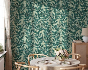 Green Tropical Leaves Foliage Wallpaper • Palm, Orchid, Jungle Botanical Leaf Wall Mural • Luxury Paste-the-Wall or Peel & Stick Wallpaper