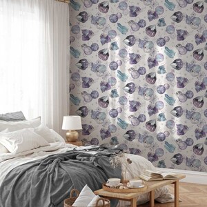 Aquarell Nachthimmel Wallpaper • Kosmos Raum, Kristall, Geode Galaxy Schlafzimmer • Luxus Eco Paste-the-Wall oder Peel & Stick Wallpaper