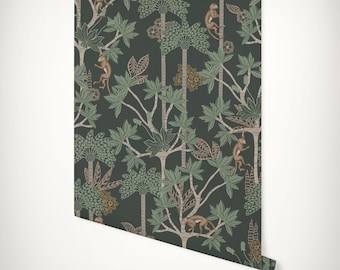 Vintage Jungle Monkey Wallpaper: Palm Tree Mural - Paste-the-Wall or Peel & Stick Wallpaper
