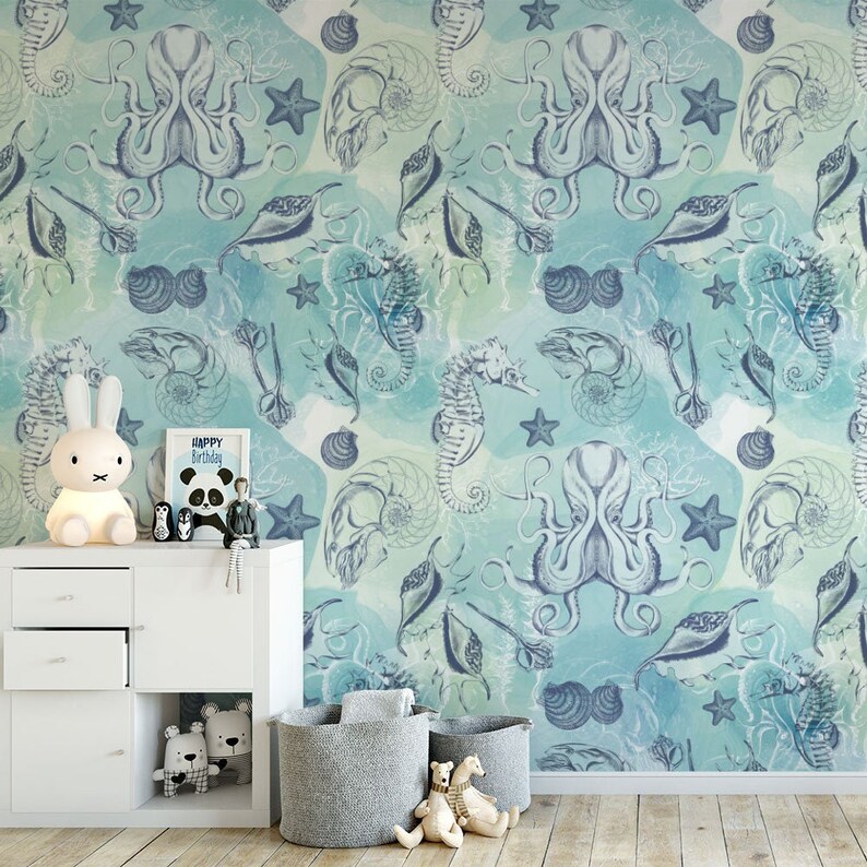 Marine Life Wallpaper Underwater Seaside Ocean Themed Wall Etsy