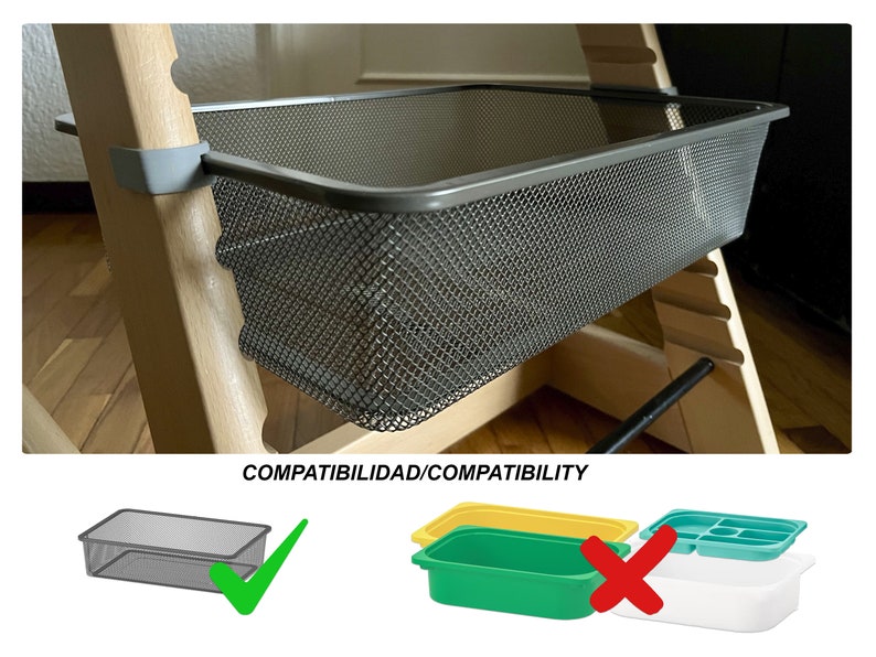 Compatibilidad Adaptadores Trona Stokke Tripp Trapp para cesta Ikea Trofast de rejilla