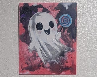 Upcycled Acrylic Painting, Ghost, Candy, Pink, Cute