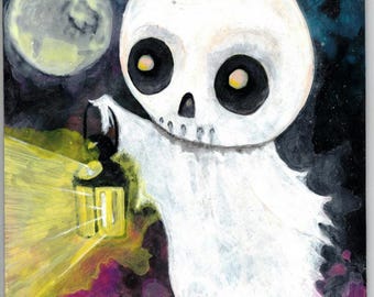 Archival Print, 8 x 10" - Ghost, Moon, Lantern, Space, Creepy Cute