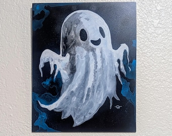 Upcycled Acrylic Painting, Ghost, Float, Space, Cute