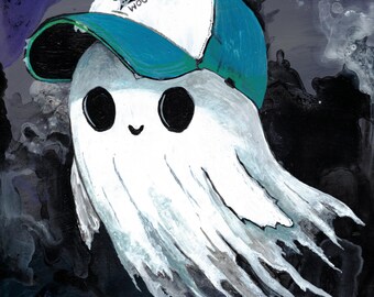Archival Print, 8 x 10" - Ghost, Baseball Cap, Space, Cute