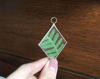 Glass pressed fern frame - mini diamond - fern - Wall hanging