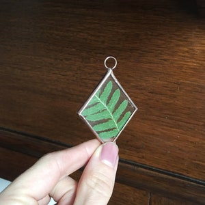 Glass pressed fern frame - mini diamond - fern - Wall hanging