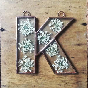 Personalised stained glass pressed flowers initial frame